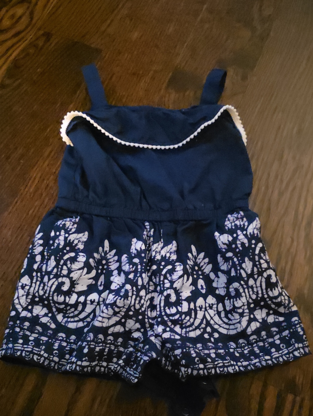 Janie and Jack Navy Blue and White Printed Romper